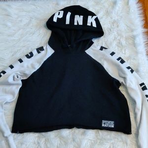 VS PINK hooded black and white crop top sweater